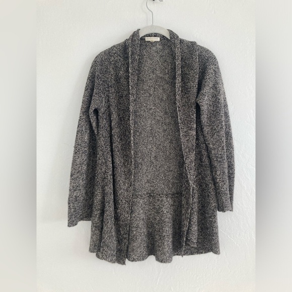 Eileen Fisher 100% Linen Cardigan Open Front Black Ivory Drapey Lagenlook PETITE - Picture 1 of 12